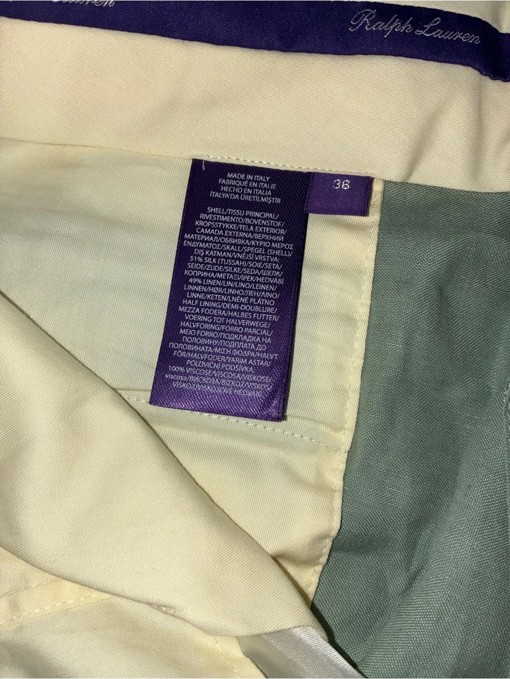 Ralph Lauren Purple Label Mint Green Gregory Hand-Tailored Silk-Linen Trouser